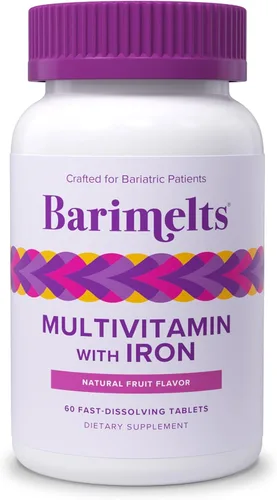 BariMelts Multivitamínico bariátrico con hierro, 60 tabletas de disolución rápida (suministro para 1 mes), vitaminas bariátricas sin azúcar para