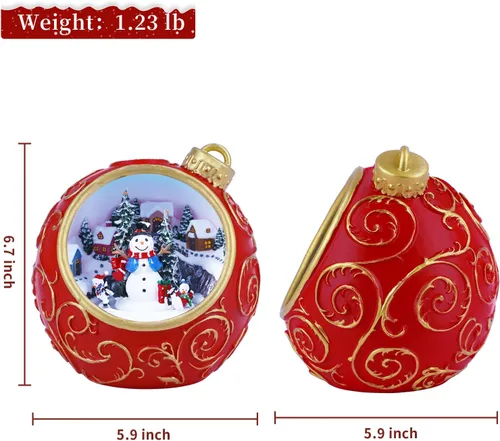 Miniatura 4 de Figuras musicales animadas de pueblo navideño de 6.3 pulgadas con muñeco de nieve giratorio de esquí y luces, temporizador automático de 6 horas