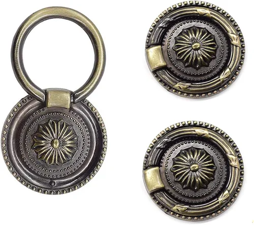 Miniatura 7 de Tiradores de cajones antiguos de bronce de 1.77 pulgadas para gabinete, 6 paquetes Anillos de tracción, manijas redondas para cajones, perilla