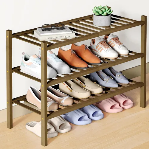 Miniatura 44 de Smiry Zapatero de bambú para clóset, organizador de zapatos apilable de 4 niveles largo de madera, estante de almacenamiento de zapatos Negro