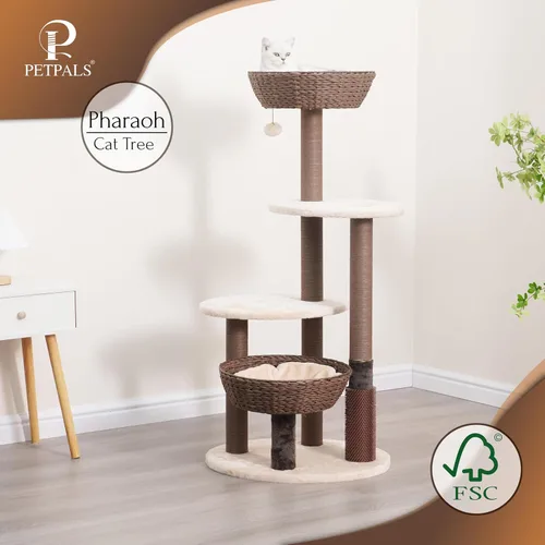 Miniatura 8 de PetPals Árbol grande para gatos de 49 pulgadas de alto y 5 niveles con postes rascadores de cuerda de papel reciclado reemplazables, cojines