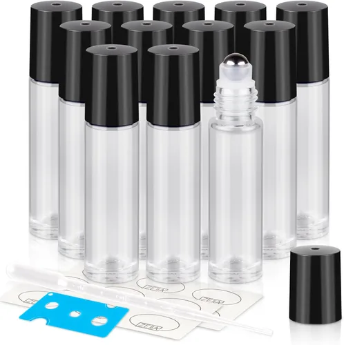 Miniatura 11 de Botellas enrollables de 0.3 fl oz para aceites esenciales, botellas de vidrio enrollables, botella de perfume recargable, con bolas de rodillo