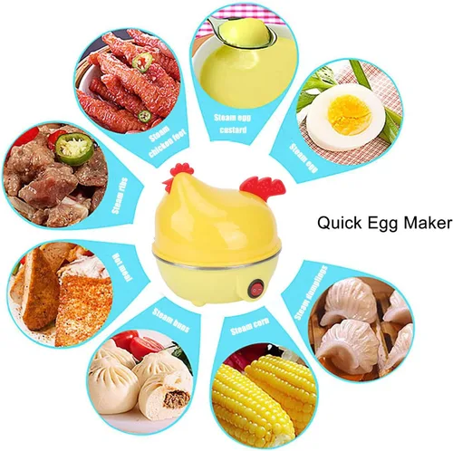Miniatura 8 de Olla rápida para huevos, capacidad para 7 huevos, 350 W, olla eléctrica para huevos duros en forma de pollo con apagado automático, taza medidora