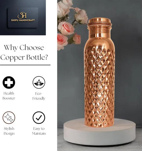 Miniatura 2 de Botella de agua de cobre de 34 onzas, botella de agua grande de cobre para beber, recipiente multicolor ayurvédico 100 % puro para botella de tapa a