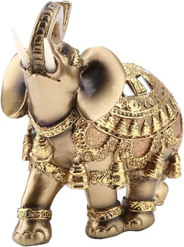 ZJchao Escultura de elefante dorado, artesanía de la suerte, estatua de elefante dorado de Feng Shui, figura de riqueza para decoración del hogar (L)