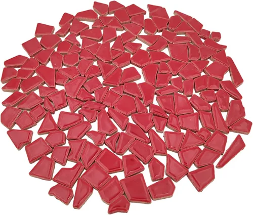 Azulejos de mosaico de cerámica de 7.05 oz para manualidades, azulejos de mosaico de porcelana de 0.2 x 0.8 pulgadas para decoración del hogar (rojo)