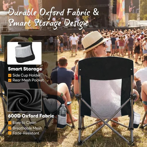 Miniatura 5 de NEWBULIG Silla de playa plegable para adultos, silla de césped de perfil bajo con portavasos y bolsa de transporte, asiento extra ancho y respaldo