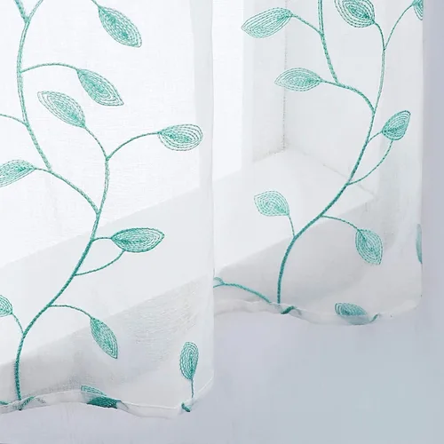 Miniatura 5 de MRTREES Cenefa de cortina transparente de Navidad, 2 paneles de cortinas bordadas con hojas pequeñas de 54 x 16 pulgadas, bolsillo para barra
