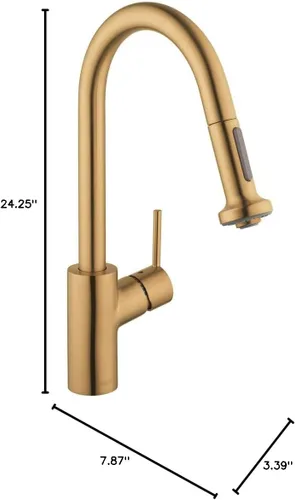 Miniatura 7 de hansgrohe Talis 14877251 - Grifo de cocina de arco alto dorado S² con rociador extraíble, grifo para fregadero de cocina, cabezal rociador