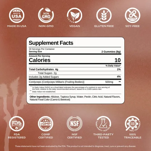 Miniatura 3 de MYCL Spark Cordyceps - Gomitas de hongos para energía y resistencia - Cuerpos frutales Cordyceps de 500 mg - Gomitas de hongos para adultos y niños