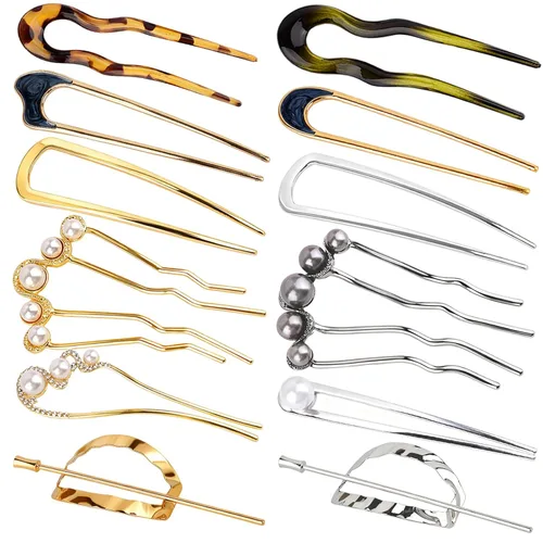 12 horquillas francesas para mujer, horquillas francesas en forma de U, perlas, horquillas francesas para moño, horquillas de pelo de metal,
