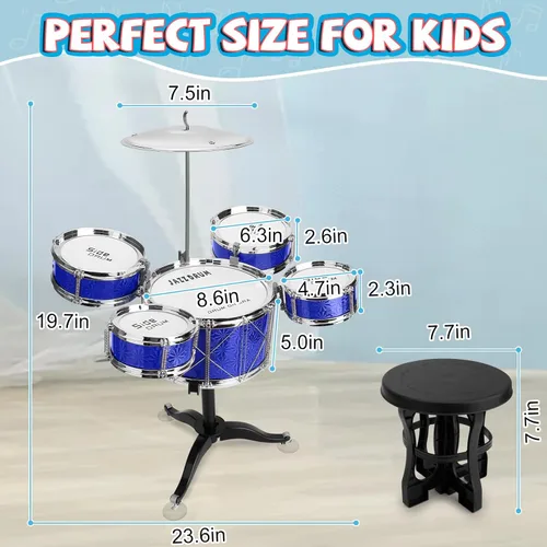 Miniatura 4 de Batería para Niños Pequeños Kit de Batería de Jazz de 8 Piezas - Instrumentos Musicales de Percusión Educativos Conjunto de Juego Regalo de Navidad