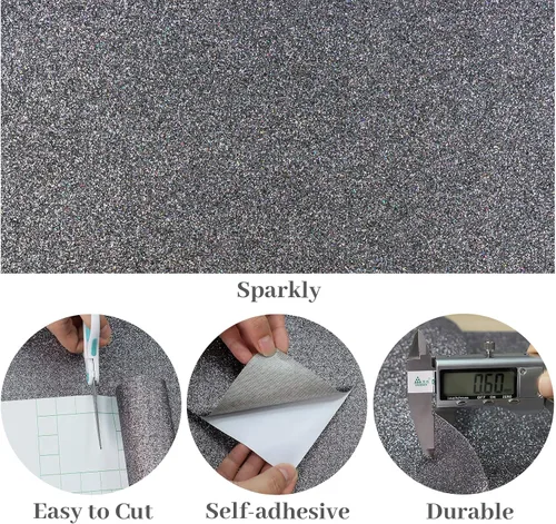 Miniatura 8 de VaryPaper Papel tapiz holográfico con purpurina de 15.7 x 78.7 pulgadas, para pegar y despegar, color gris, autoadhesivo, extraíble, papel