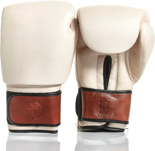 Modest Vintage Player PRO - Guantes de boxeo de piel color crema/marrón (correa para arriba)