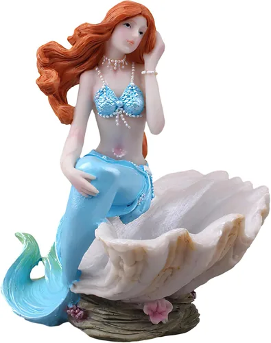 Figuritas de sirena, adorno de acuario, resina, estilo mediterráneo, sirena, princesa, manualidades, estatua, organizador de almacenamiento de Azul