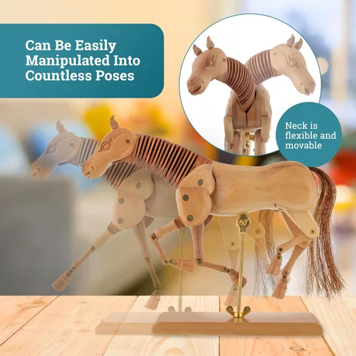 Miniatura 6 de U.S. Art Supply Maniquí de caballo de madera de 8 pulgadas para dibujar - Maniquí articulado con base y cuerpo flexible para dibujar la figura equina