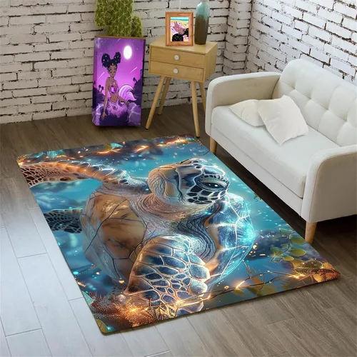 Miniatura 9 de Alfombra de tortuga marina con estampado de animales marinos y animales marinos, alfombra con estampado de tortugas marinas, para niños y niñas