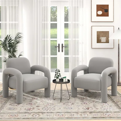 Miniatura 16 de Silla de acento moderna, sillón tapizado de terciopelo cómodo, silla de tocador acogedora, sofá individual, silla de barril acolchada para leer