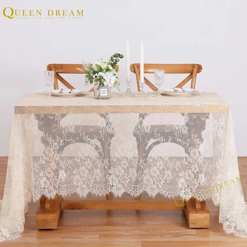 Miniatura 3 de QueenDream Mantel rectangular de 60 x 120 pulgadas, manteles de encaje con patrón floral traslúcido para comedor rústico, cocina, fiesta, decoración