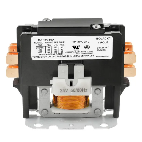 Miniatura 2 de BOJACK Contactor de CA de propósito definido de 1 polo, bobina FLA 25 A, 24 VCA. Contactor para compresor de condensador de aire acondicionado