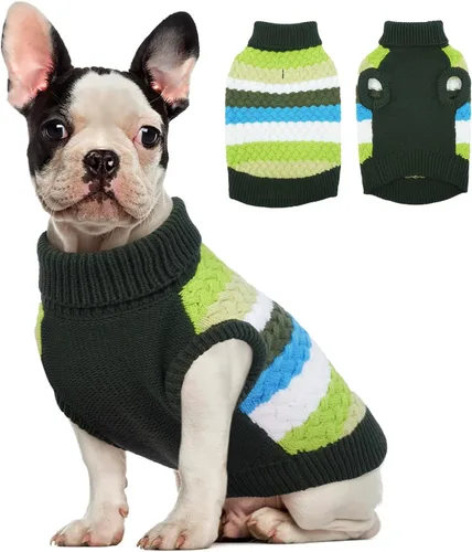 Miniatura 25 de Kuoser Suéter grande para perro, suéteres de punto de cuello alto para perros grandes, rayas coloridas, chaleco de punto para mascotas, ropa cálida