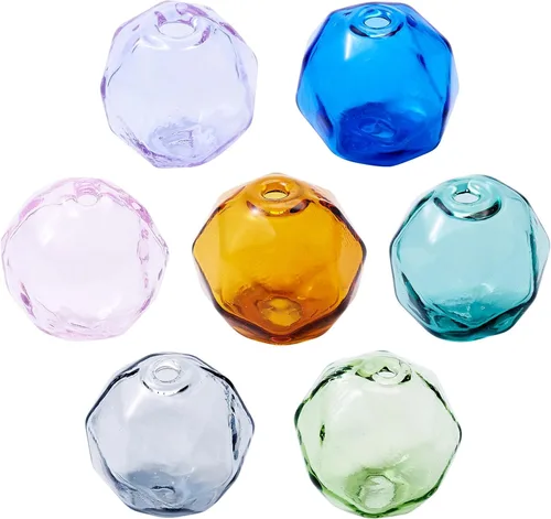 Miniatura 24 de FASHEWELRY 10 piezas Tapas de Flores de Vidrio Hechas a Mano Cuentas Florales de Cristal Transparentes en Forma de Trompeta Espaciadores de Flores a