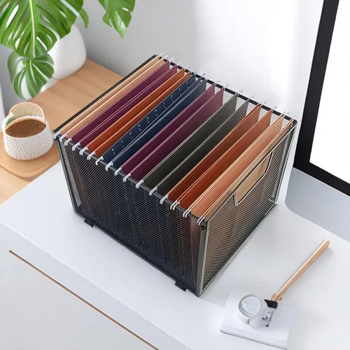 Miniatura 2 de Organizador de archivos colgante de malla metálica, caja de archivos para oficina/escuela/hogar, negro