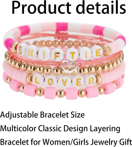 Miniatura 2 de DEXKWEN Taylor Lover Swifitie Superstar Fearless - Pulsera para borrar música, verano, playa, bohemio, juego de pulseras multicolor para mujeres