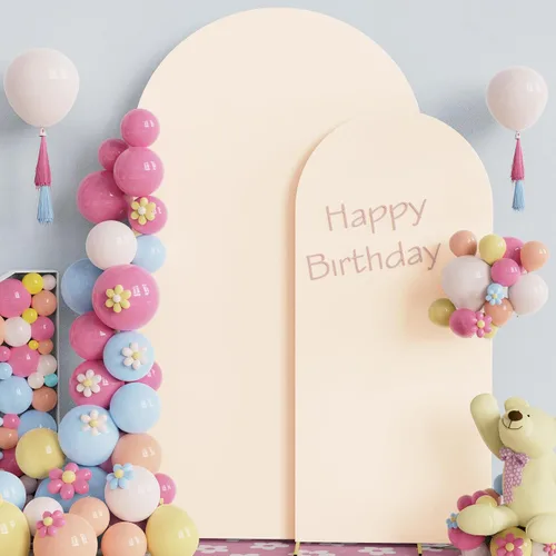 Miniatura 4 de Fomcet Juego de 2 fundas para arco de boda de 6 pies, 7.2 pies, color beige, de 2 caras, parte superior redonda de elastano, cubierta de telón