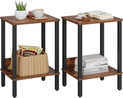 Vimber Mesa auxiliar, mesa lateral, juego de 2, mesitas de noche con estantes de almacenamiento de 2 niveles, mesa para sofá para espacios pequeños,