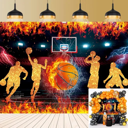 Fondo temático de baloncesto para fotografía, 7 x 5 pies, Star Slam Dunk Baloncesto Deportes Fondo para niños Baloncesto Feliz Cumpleaños Decoración