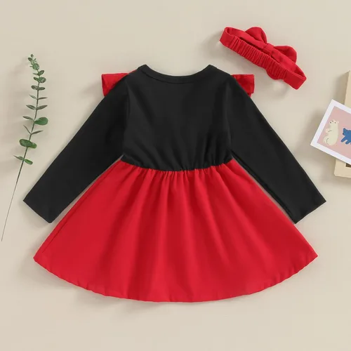 Miniatura 7 de Trajes de Navidad para niñas pequeñas, vestido de manga larga, falda vintage de encaje de una pieza, vestido de fiesta de terciopelo rojo, vestido