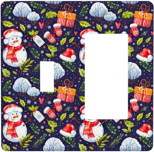 Miniatura 38 de Cubierta de interruptor de luz dúplex de 1 banda, cubierta decorativa de Navidad con copos de nieve rojos, placa frontal decorativa para cocina