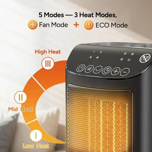 Miniatura 5 de DR.PREPARE Calentador de espacio pequeño de 1500 W para uso en interiores, calentador eléctrico de cerámica PTC portátil con termostato, oscilación