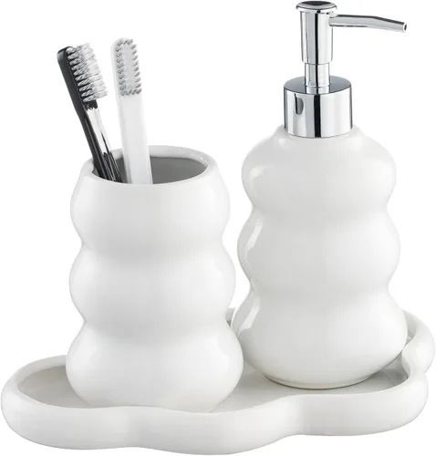 Miniatura 14 de Juego de accesorios de baño plateados, juego de accesorios de baño de cerámica de mosaico incluye dispensador de loción, vaso de soporte para Plata
