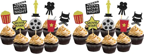 Miniatura 7 de Decoración para cupcakes de teatro, decoración de pasteles para cumpleaños, películas, fiestas, suministros de comida – Juego de 24
