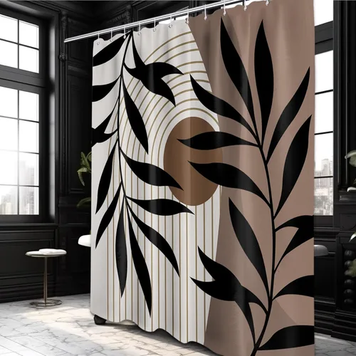 Miniatura 30 de Cortina de ducha bohemia en negro y gris, cortinas de ducha modernas de mediados de siglo negro y gris para baño, juego de tela impermeable