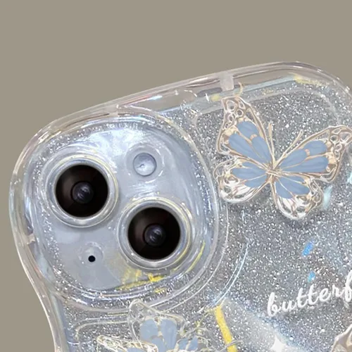 Miniatura 3 de Funda compatible con iPhone 11 para mujeres y niñas, bonita funda de mariposa con purpurina, antiarañazos, a prueba de golpes, color azul