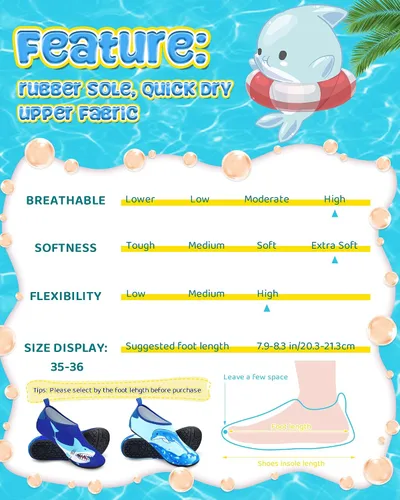 Miniatura 2 de Newcotte 2 pares de zapatos de agua para niños, calcetines de secado rápido, calcetines de piscina con tiburones marinos, antideslizantes, natación