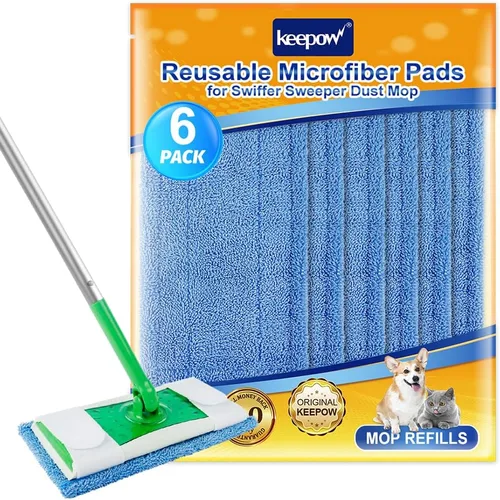 Miniatura 10 de KEEPOW Almohadillas reutilizables para trapeador compatibles con Swiffer Sweeper – Recambios de limpieza de pisos de microfibra lavables para uso