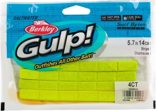 Miniatura 4 de Berkley Gulp! Surf Bytes Tiras Pesca Cebo Suave Chartreuse