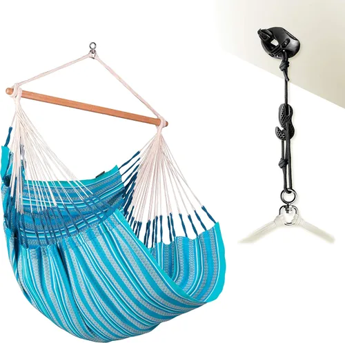 Miniatura 10 de La Siesta® XL King Habana - Hamaca colgante de algodón, para interiores y exteriores, silla colgante bohemia para dormitorio, patio, máximo 355