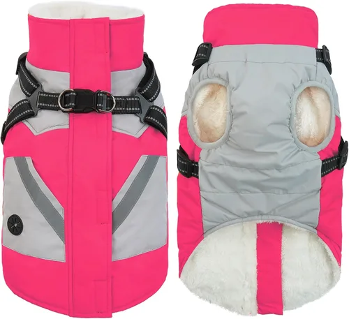 Miniatura 28 de IECOii Chaqueta para perro con arnés de invierno integrado, color negro, XXXL, abrigo de perro con cremallera, ropa de invierno para perros grandes