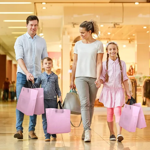 Miniatura 2 de Geyee Paquete de 100 bolsas de compras de plástico rosa de 8 x 7 pulgadas para pequeñas empresas, mercancía de boutique, bolsas de compras