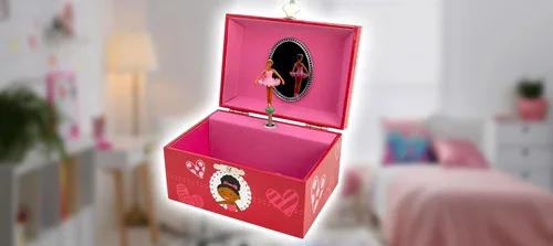 Miniatura 3 de Caja de música de bailarina con corazones con collar de bailarina de color plateado