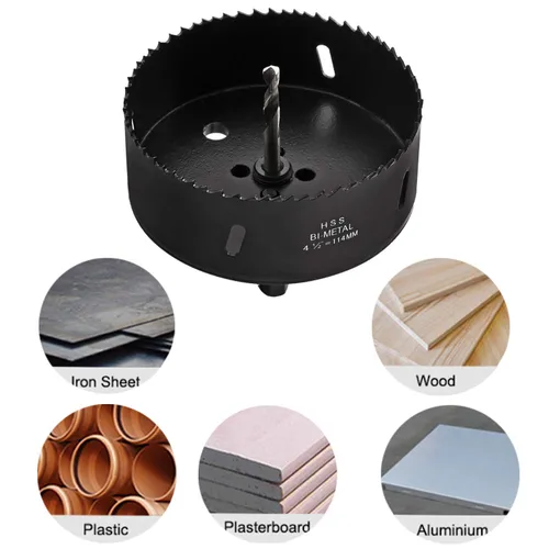 Miniatura 5 de Sierra de agujero de 4.5 "/114 mm con cenador resistente, brocas de sierra perforadora bimetálica HSS para madera, plástico, paneles de yeso, metal