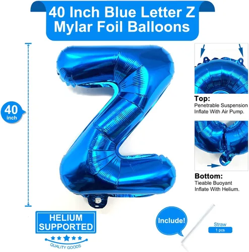 Miniatura 2 de Lovoir Globos azules grandes de 40 pulgadas con la letra Z de gran tamaño, globo de helio de aluminio de Mylar para decoración de fiesta de Letra