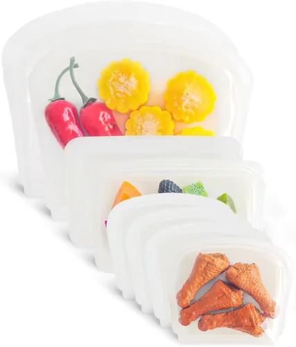 Miniatura 10 de Bolsas de almacenamiento de silicona reutilizables, paquete de 4 bolsas para bocadillos y sándwiches, bolsas de silicona duraderas con cierre