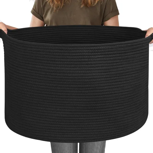 Miniatura 24 de MEGASKET Cesta grande de manta negra, 22 x 22 x 14 pulgadas, contenedor de cuerda tejida para almacenamiento, caja de almacenamiento de juguetes