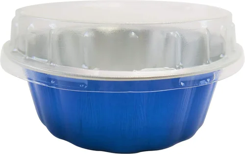 KitchenDance - Molde desechable de aluminio para hornear postres de colores con tapa, molde redondo de 8 onzas, perfecto para hornear, almacenar y